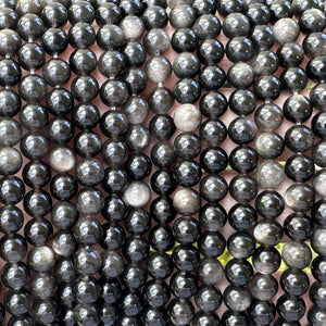 Silver Obsidian 6mm round gemstone beads 15" strand - Oz Beads 