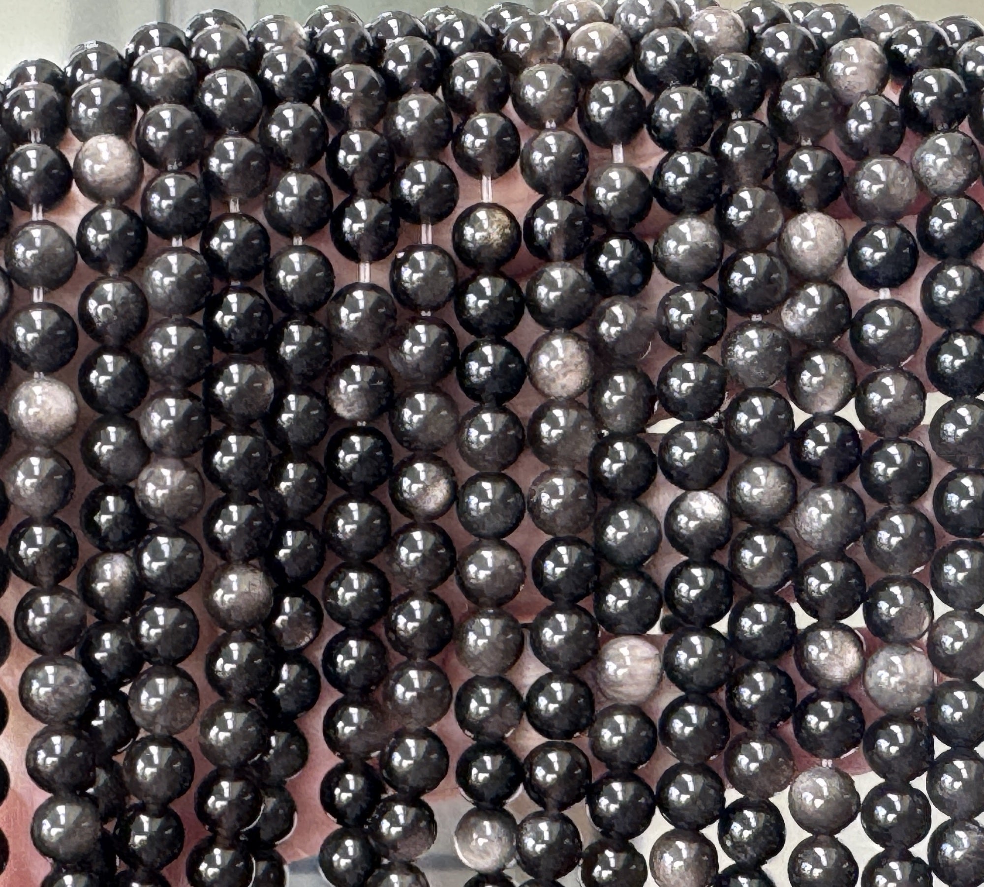 Silver Obsidian 6mm round gemstone beads 15" strand - Oz Beads 
