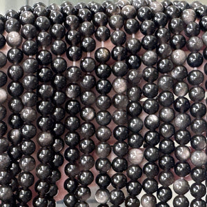 Silver Obsidian 6mm round gemstone beads 15" strand - Oz Beads 