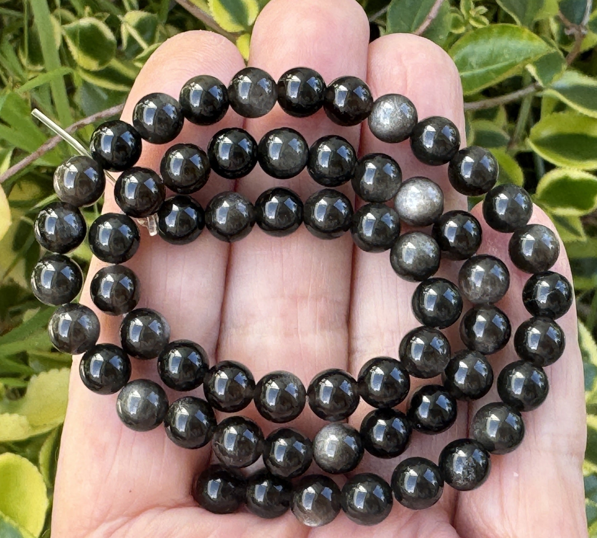 Silver Obsidian 6mm round gemstone beads 15" strand - Oz Beads 