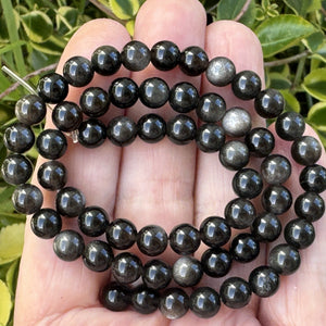 Silver Obsidian 6mm round gemstone beads 15" strand - Oz Beads 