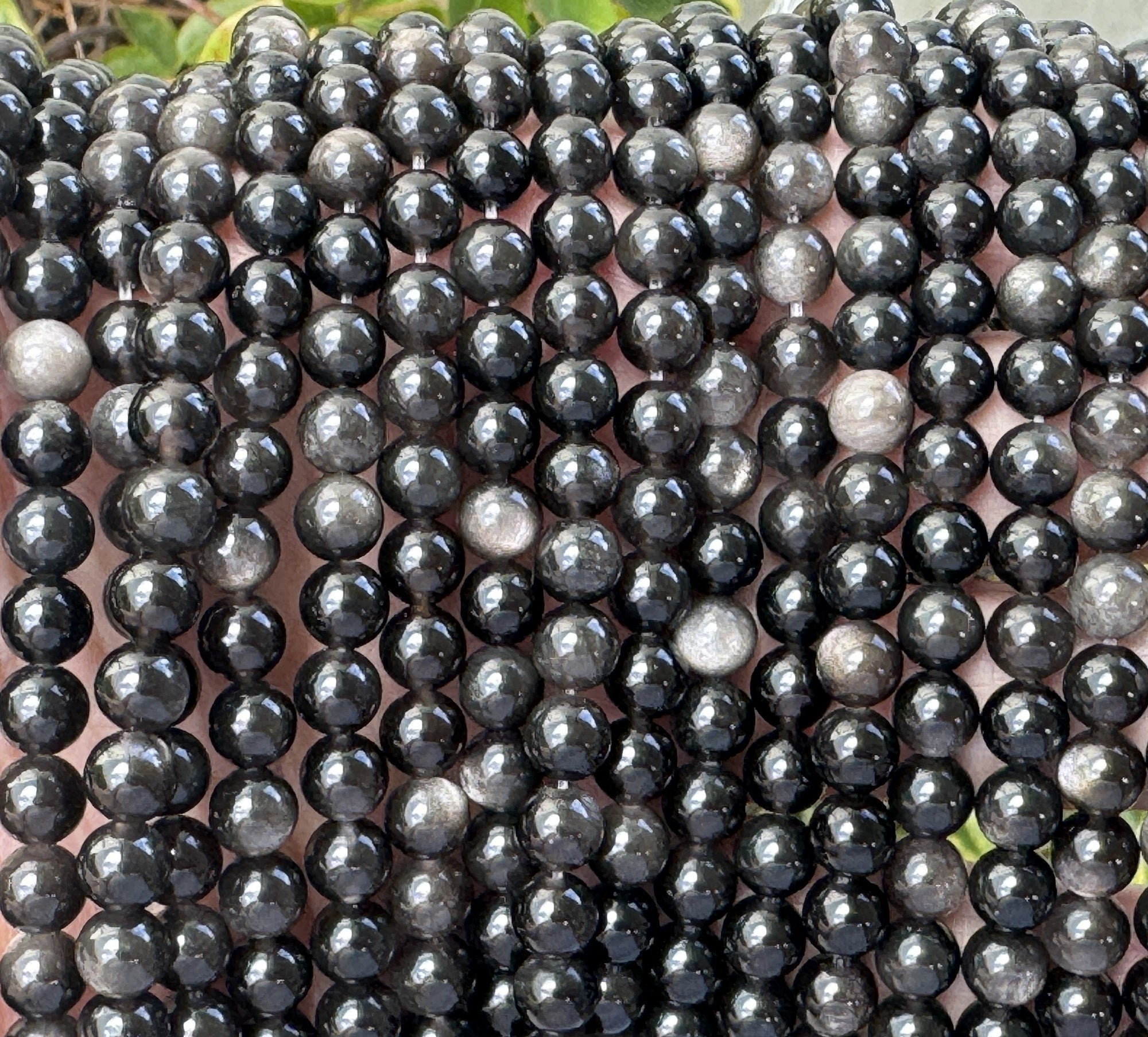 Silver Obsidian 6mm round gemstone beads 15" strand - Oz Beads 