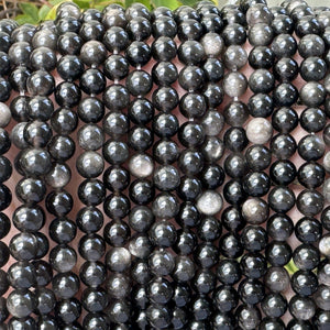Silver Obsidian 6mm round gemstone beads 15" strand - Oz Beads 