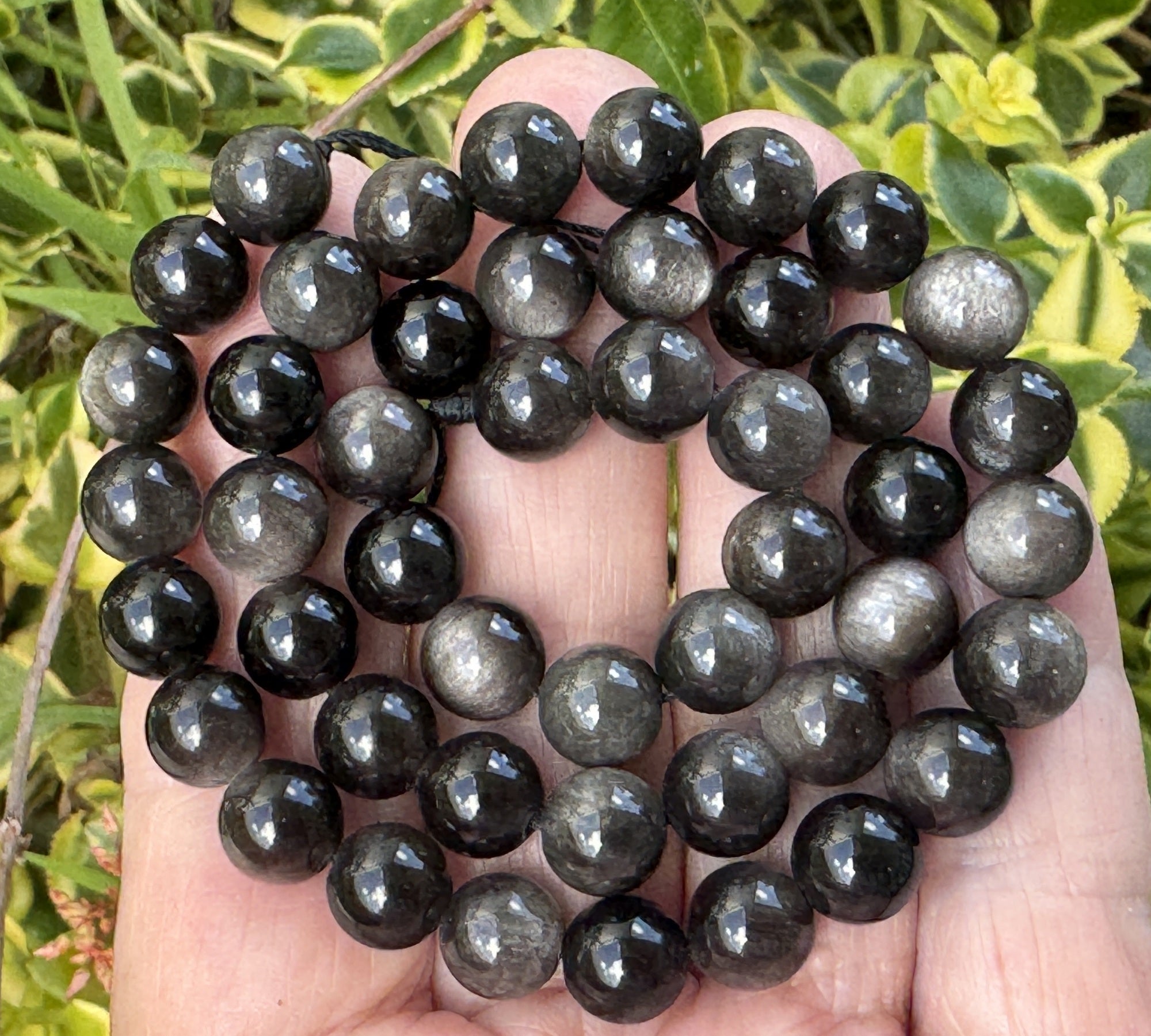 Silver Obsidian 8mm round natural gemstone beads 15" strand - Oz Beads 