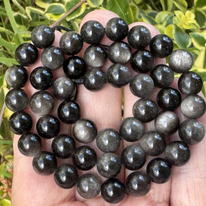 Silver Obsidian 8mm round natural gemstone beads 15" strand - Oz Beads 
