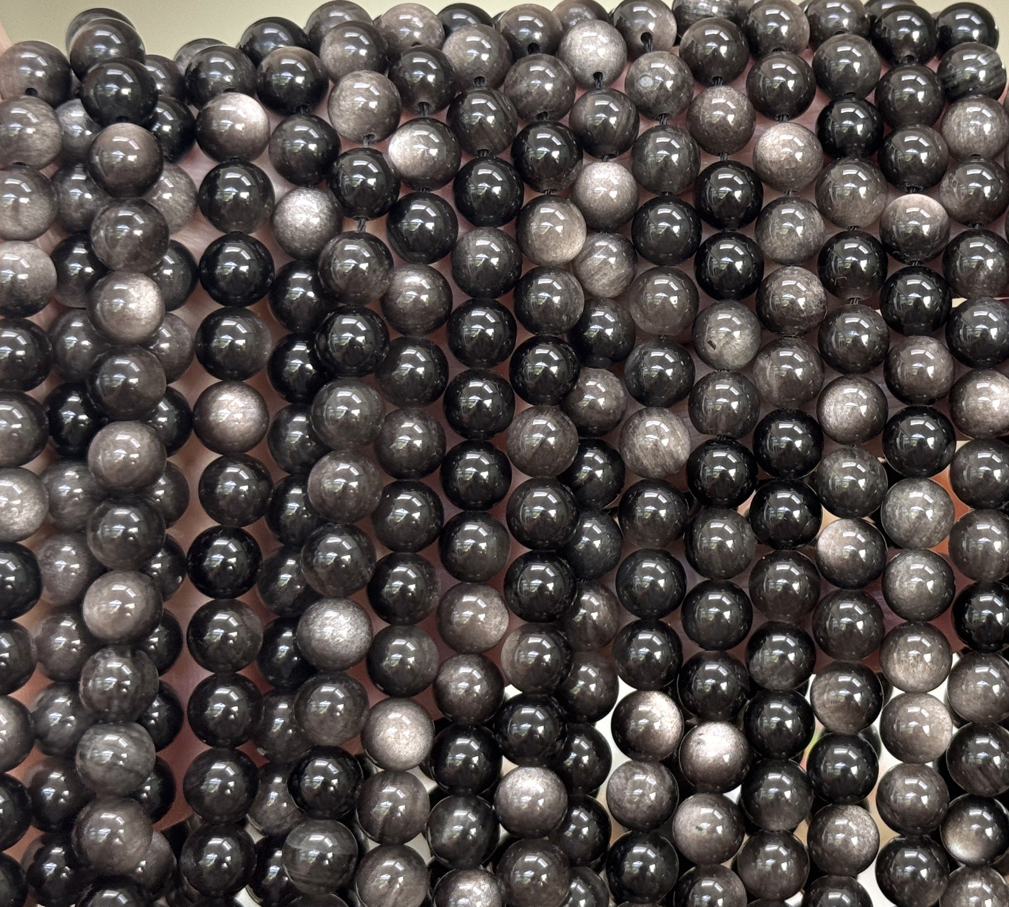 Silver Obsidian 8mm round natural gemstone beads 15" strand - Oz Beads 
