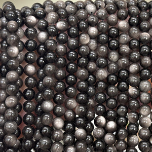 Silver Obsidian 8mm round natural gemstone beads 15" strand - Oz Beads 