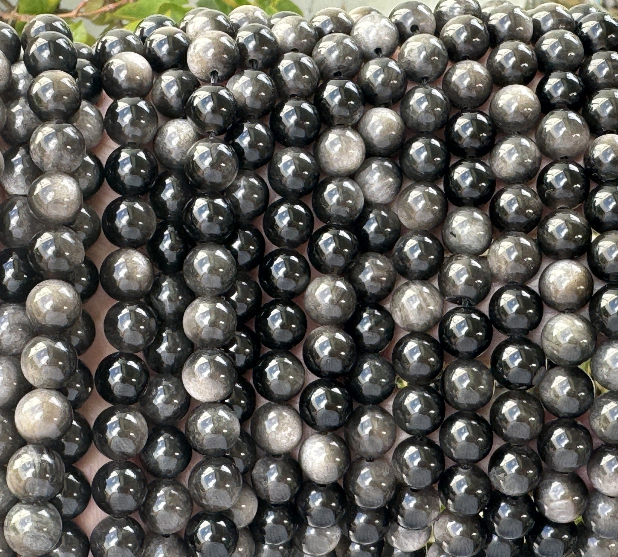 Silver Obsidian 8mm round natural gemstone beads 15" strand - Oz Beads 