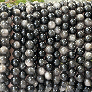 Silver Obsidian 8mm round natural gemstone beads 15" strand - Oz Beads 