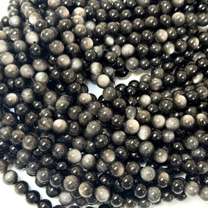 Silver Obsidian 8mm round natural gemstone beads 15" strand - Oz Beads 