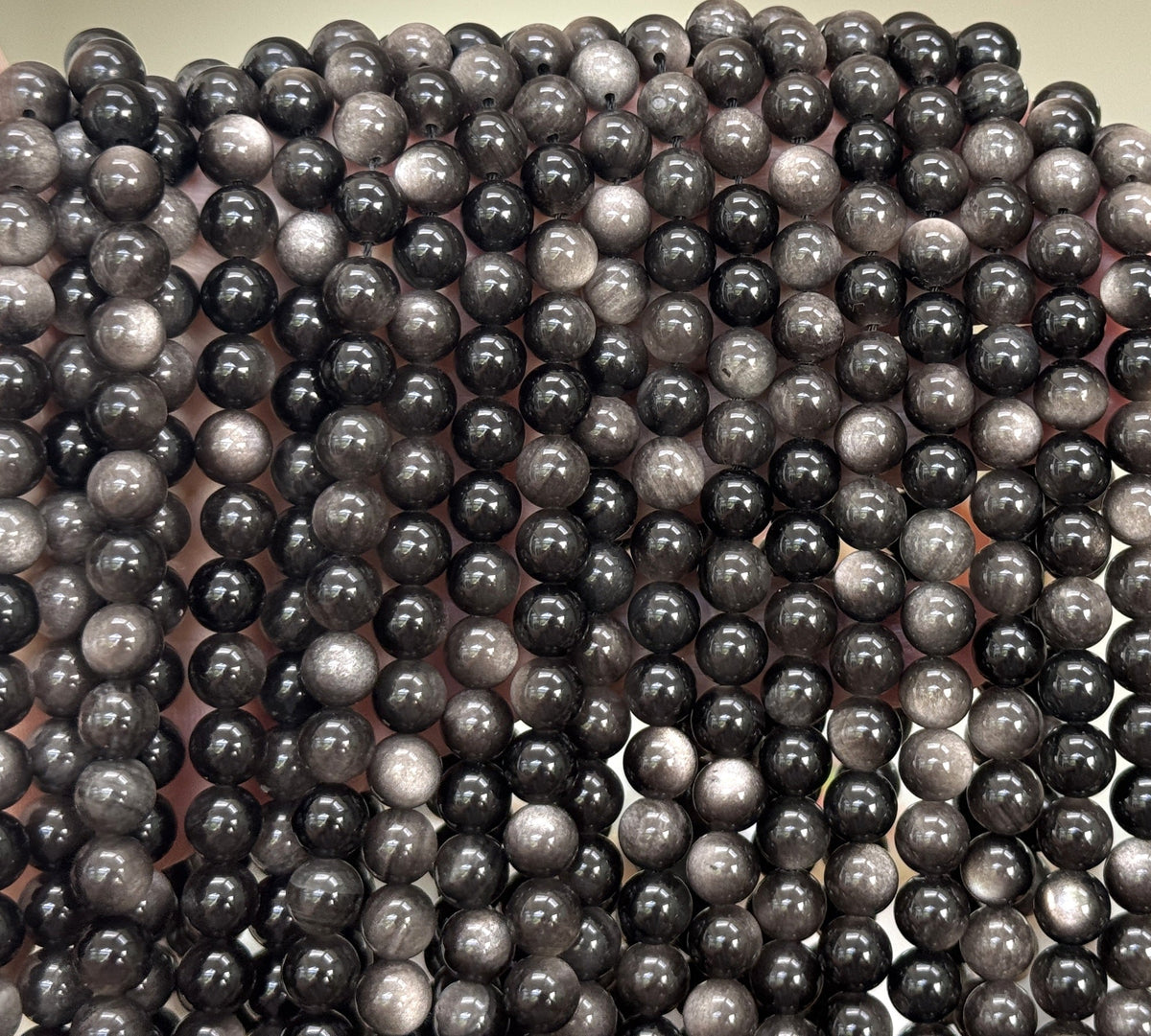 Silver Obsidian 8mm round natural gemstone beads 15" strand - Oz Beads 
