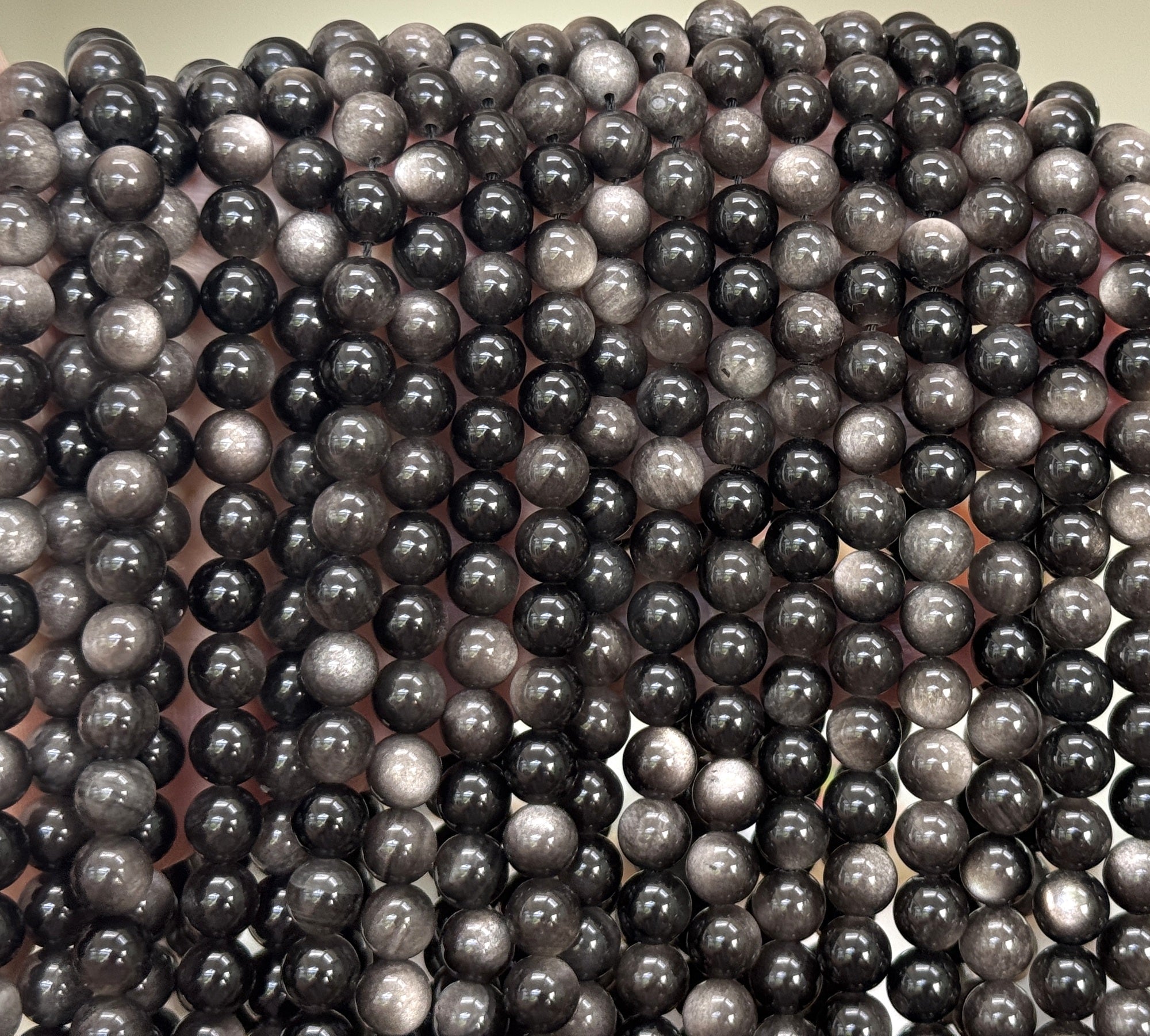 Silver Obsidian 8mm round natural gemstone beads 15" strand - Oz Beads 