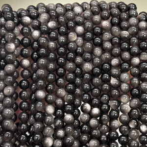 Silver Obsidian 8mm round natural gemstone beads 15" strand - Oz Beads 