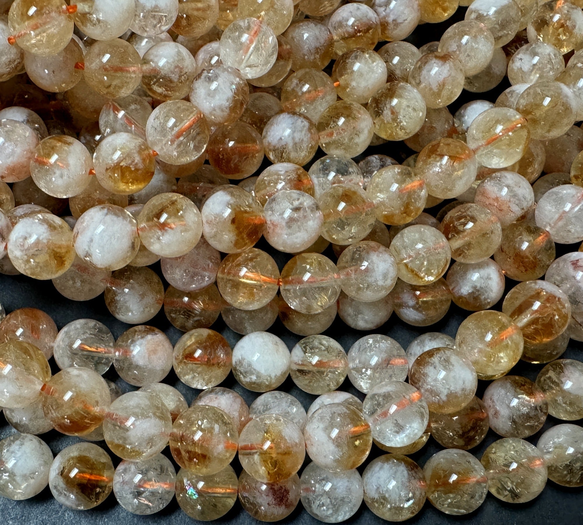 Snow Citrine 8mm round natural gemstone beads 15.5" strand - Oz Beads 