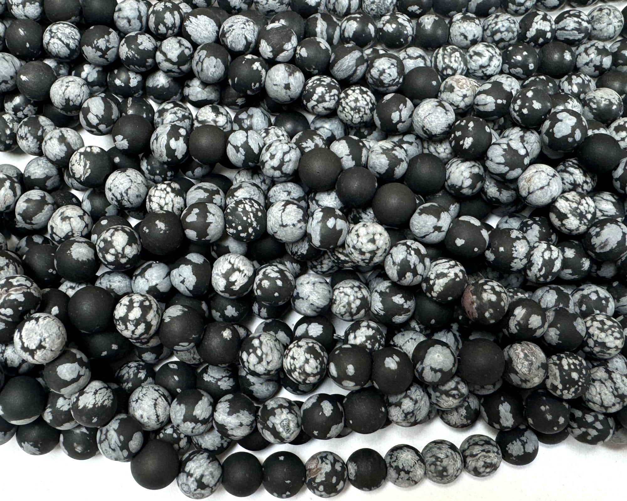 Snowflake Obsidian matte 6mm round gemstone beads 15" strand - Oz Beads 