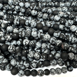 Snowflake Obsidian matte 6mm round gemstone beads 15" strand - Oz Beads 