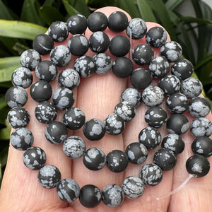 Snowflake Obsidian matte 6mm round gemstone beads 15" strand - Oz Beads 