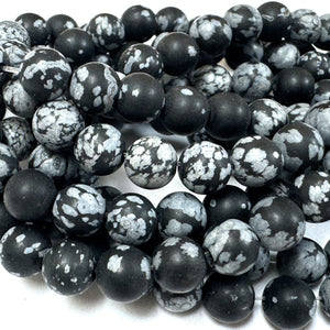 Snowflake Obsidian matte 6mm round gemstone beads 15" strand - Oz Beads 