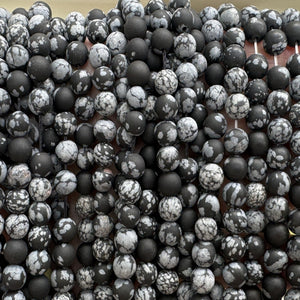 Snowflake Obsidian matte 6mm round gemstone beads 15" strand - Oz Beads 