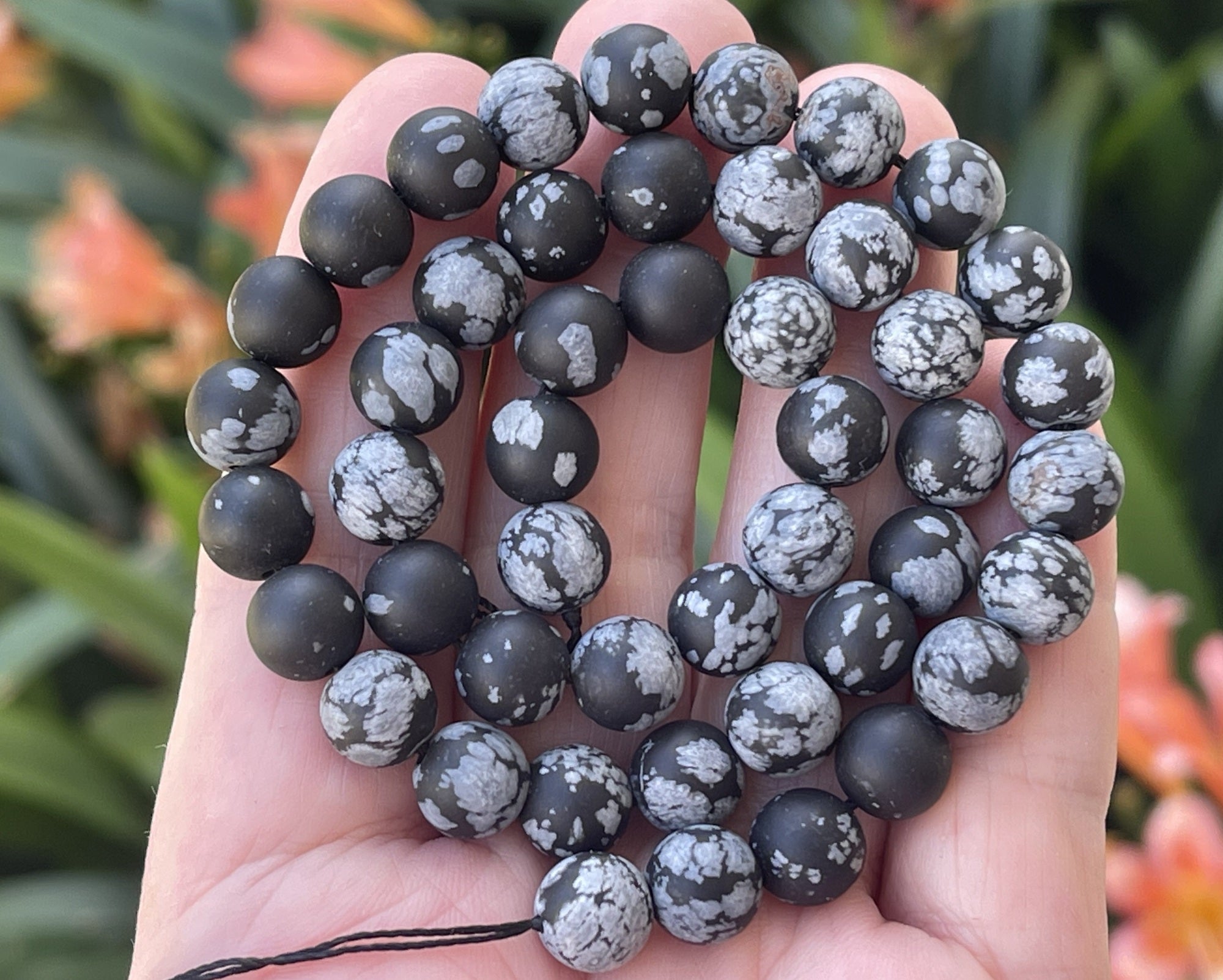 Snowflake Obsidian matte 8mm round gemstone beads 15" strand - Oz Beads 