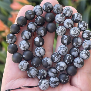 Snowflake Obsidian matte 8mm round gemstone beads 15" strand - Oz Beads 