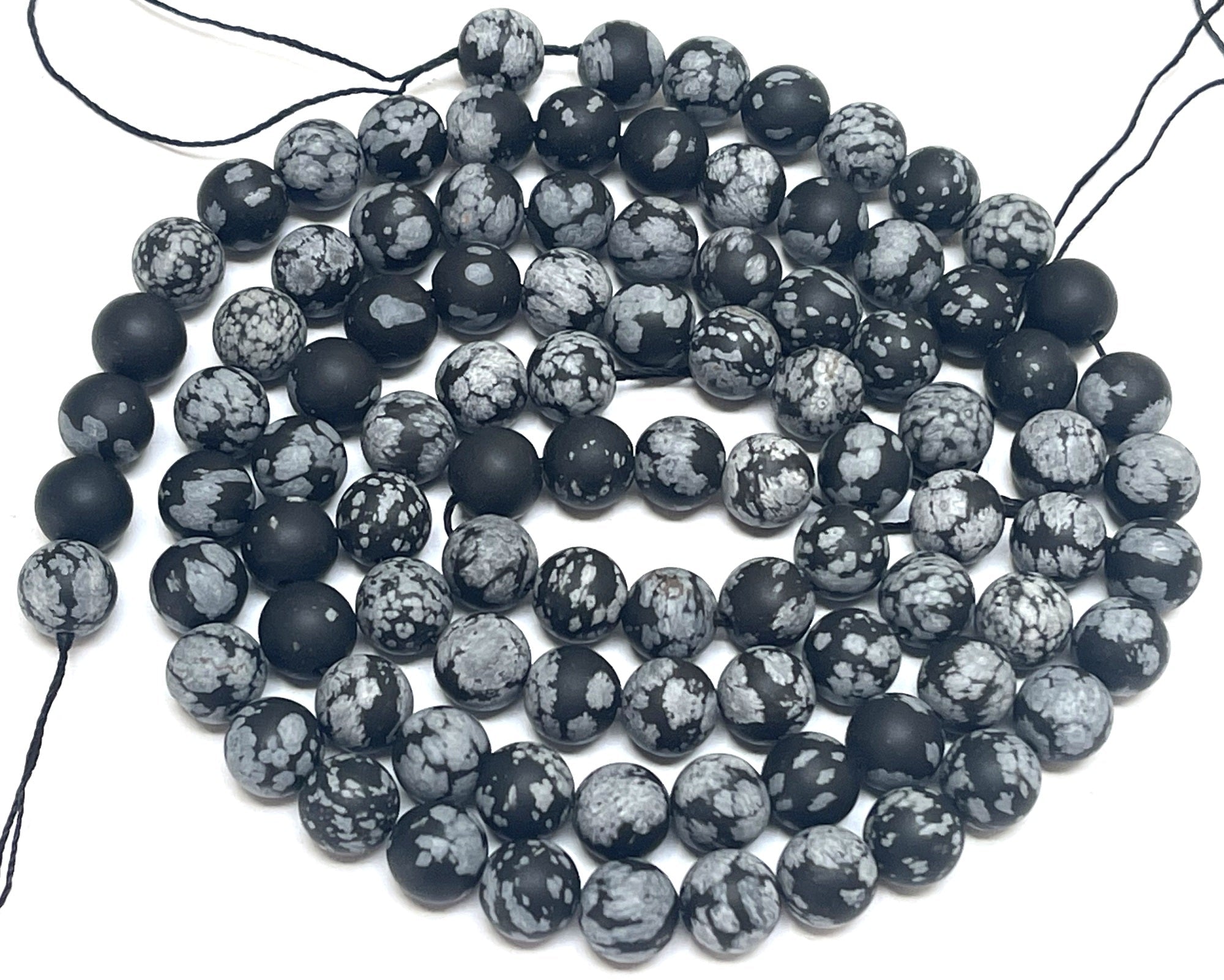 Snowflake Obsidian matte 8mm round gemstone beads 15" strand - Oz Beads 