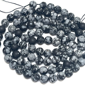Snowflake Obsidian matte 8mm round gemstone beads 15" strand - Oz Beads 