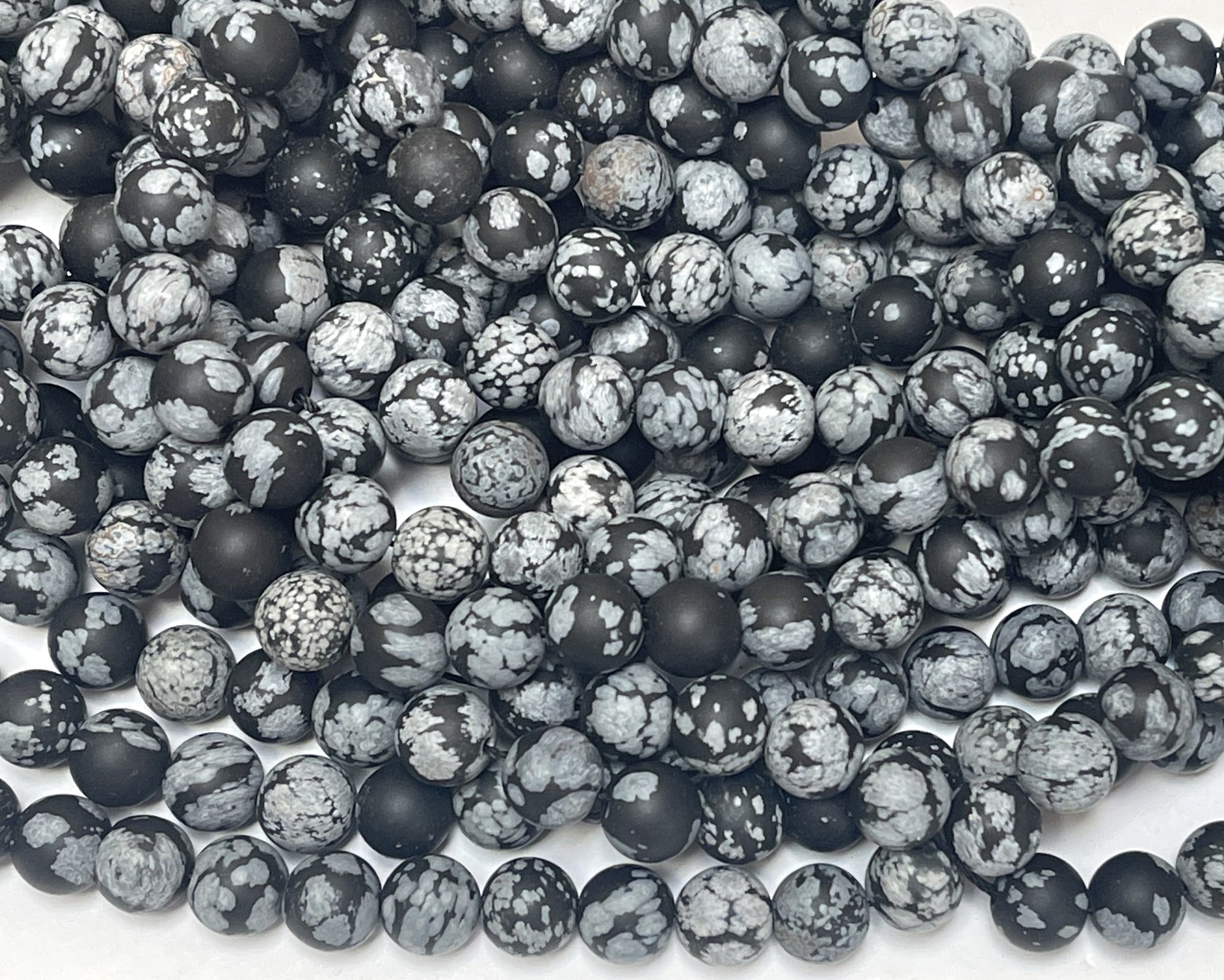 Snowflake Obsidian matte 8mm round gemstone beads 15" strand - Oz Beads 