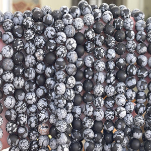 Snowflake Obsidian matte 8mm round gemstone beads 15" strand - Oz Beads 