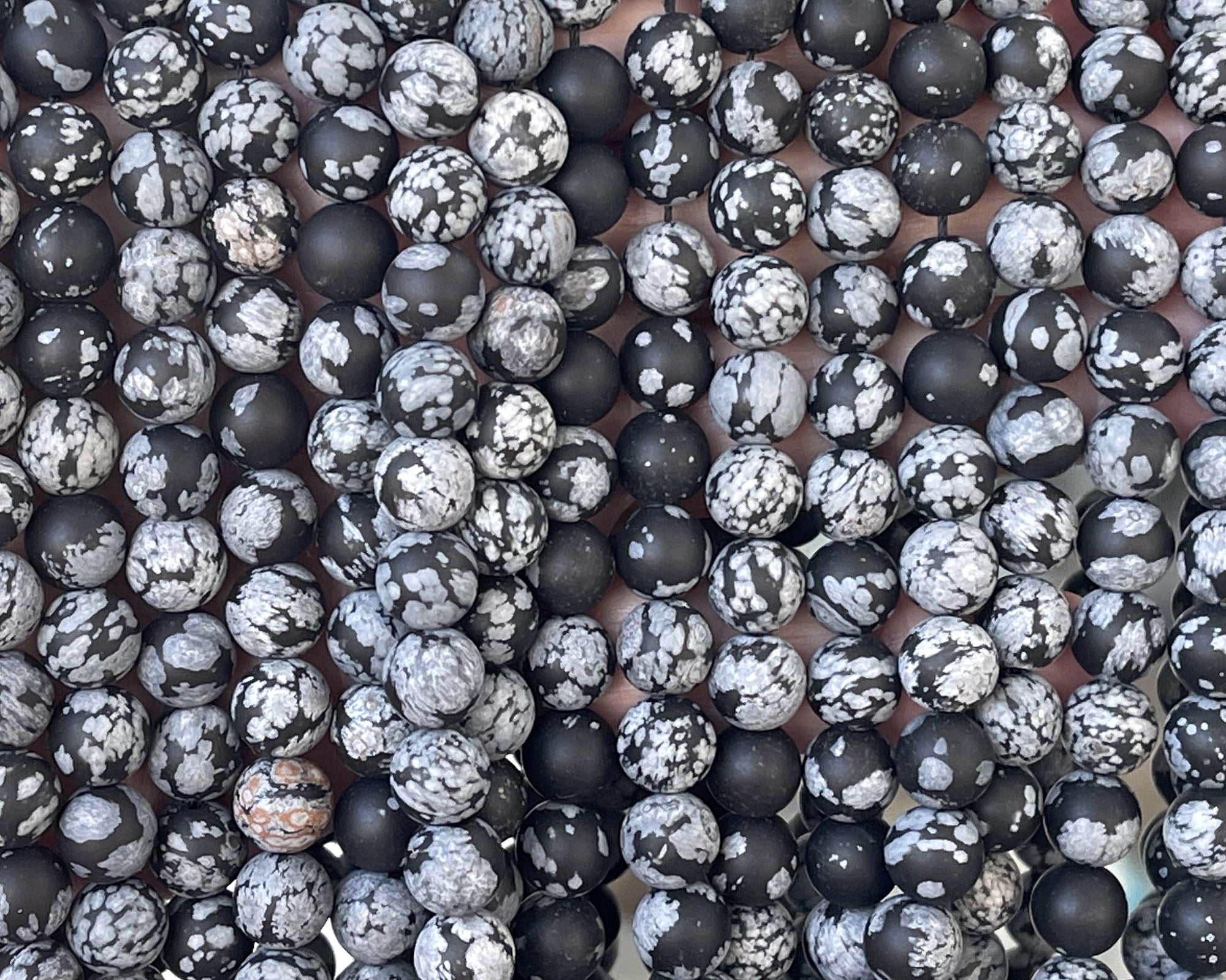 Snowflake Obsidian matte 8mm round gemstone beads 15" strand - Oz Beads 