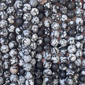 Snowflake Obsidian matte 8mm round gemstone beads 15" strand - Oz Beads 