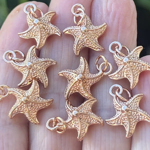 Star Fish charm 13x17mm 14K Rose Gold plated metal alloy pendant - Oz Beads 