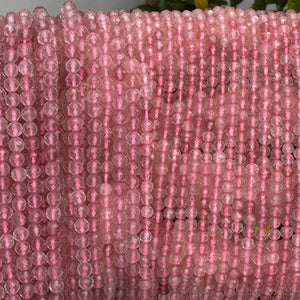 Strawberry Quartz 3mm 4mm faceted round natural gemstone beads 15.5" strand - Oz Beads 