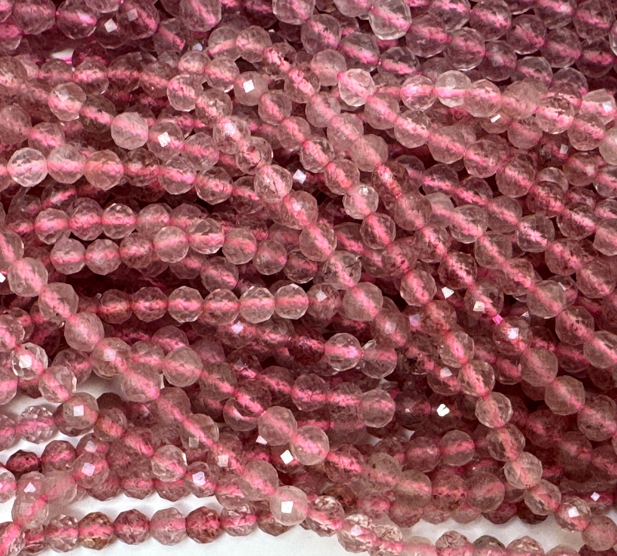 Strawberry Quartz 3mm 4mm faceted round natural gemstone beads 15.5" strand - Oz Beads 
