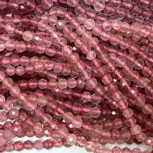 Strawberry Quartz 3mm 4mm faceted round natural gemstone beads 15.5" strand - Oz Beads 