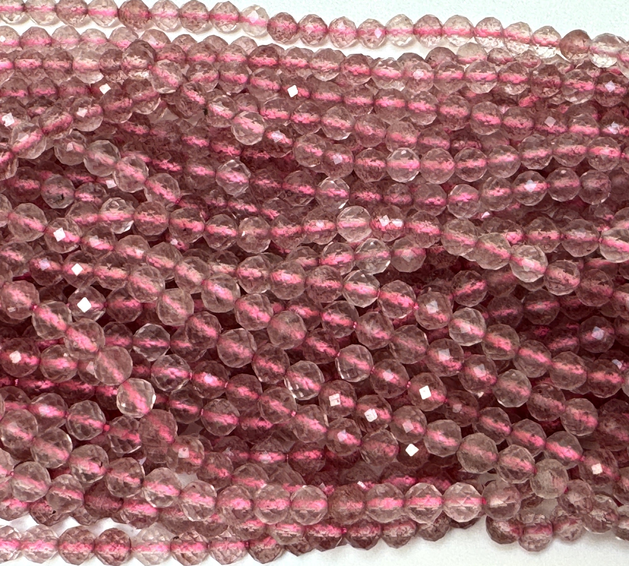 Strawberry Quartz 3mm 4mm faceted round natural gemstone beads 15.5" strand - Oz Beads 