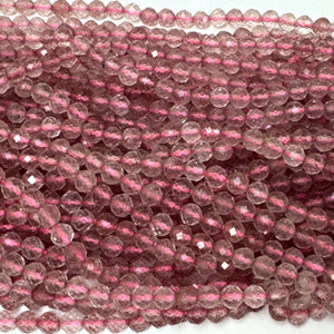 Strawberry Quartz 3mm 4mm faceted round natural gemstone beads 15.5" strand - Oz Beads 