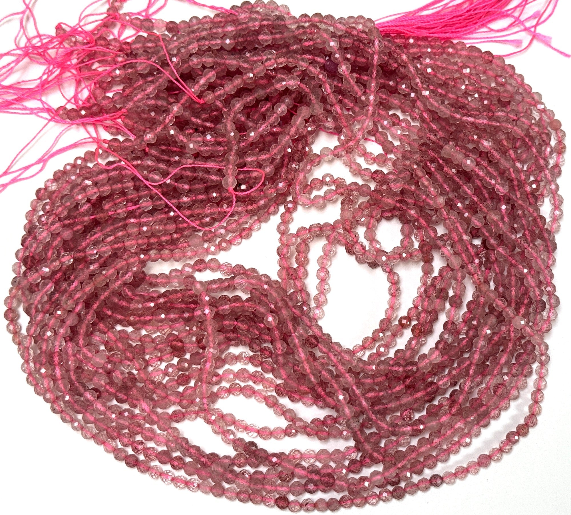 Strawberry Quartz 3mm 4mm faceted round natural gemstone beads 15.5" strand - Oz Beads 