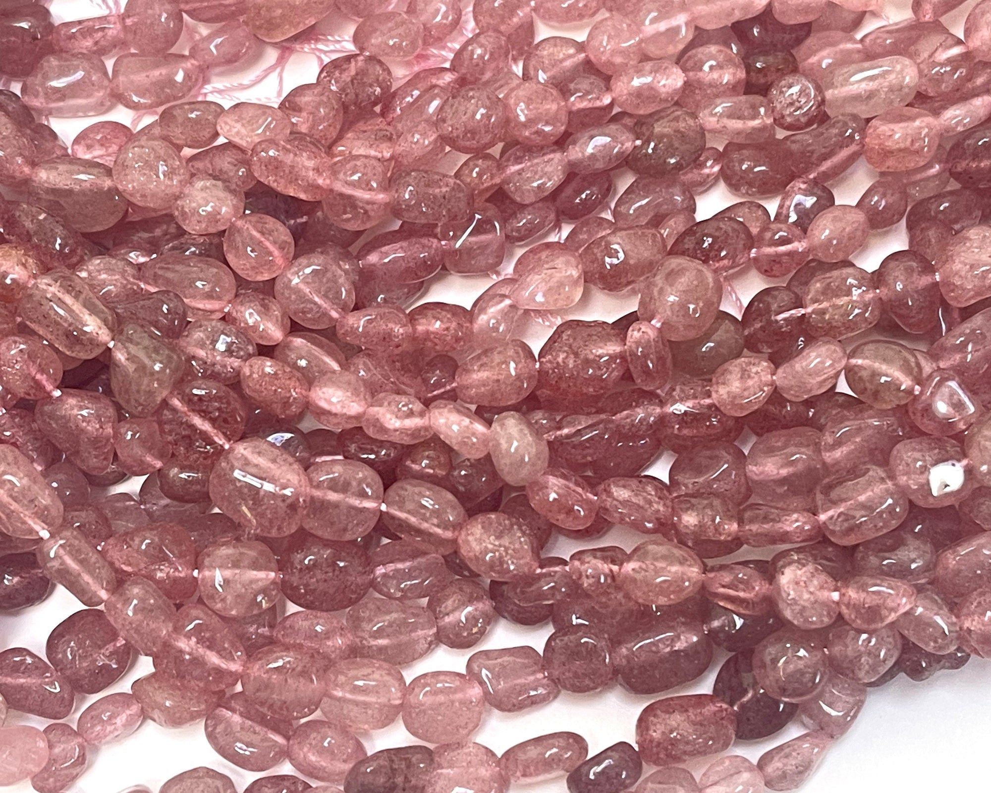 Strawberry Quartz 6-8mm nuggets natural gemstone beads 16" strand - Oz Beads 