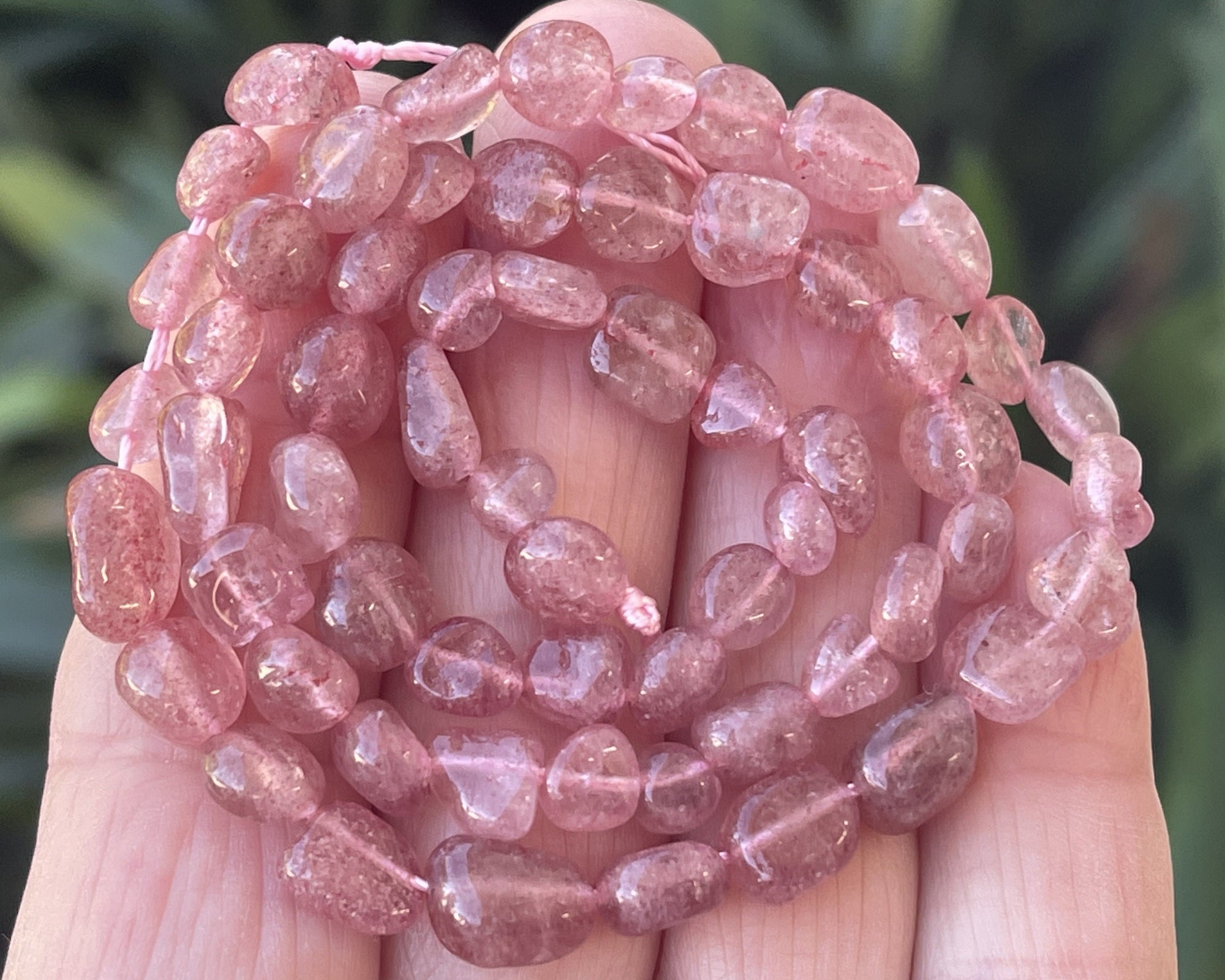 Strawberry Quartz 6-8mm nuggets natural gemstone beads 16" strand - Oz Beads 