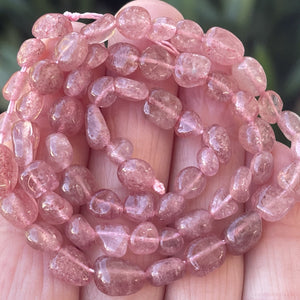 Strawberry Quartz 6-8mm nuggets natural gemstone beads 16" strand - Oz Beads 