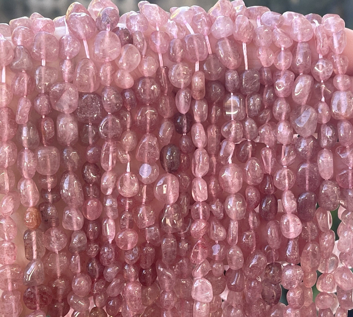Strawberry Quartz 6-8mm nuggets natural gemstone beads 16" strand - Oz Beads 