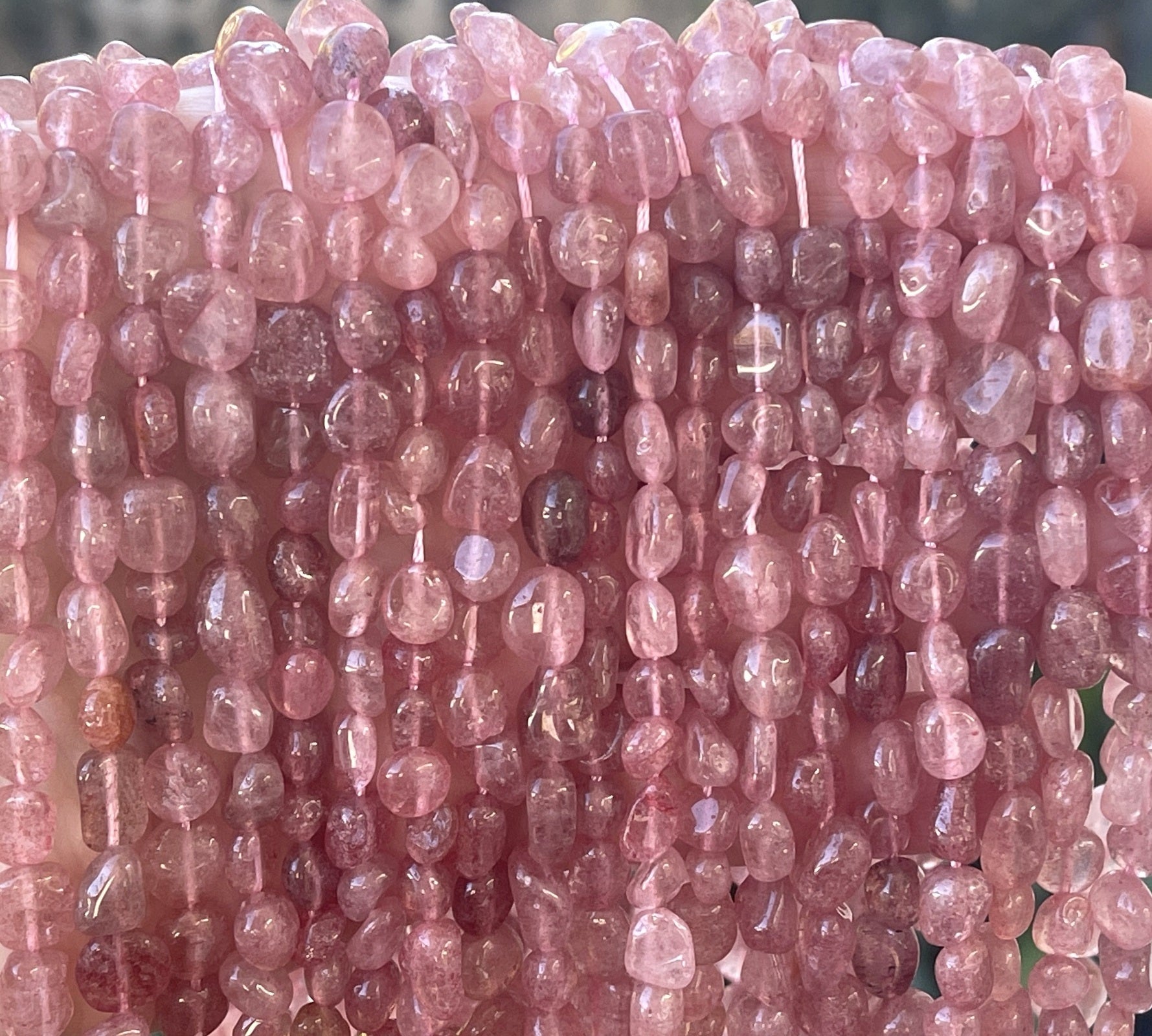 Strawberry Quartz 6-8mm nuggets natural gemstone beads 16" strand - Oz Beads 