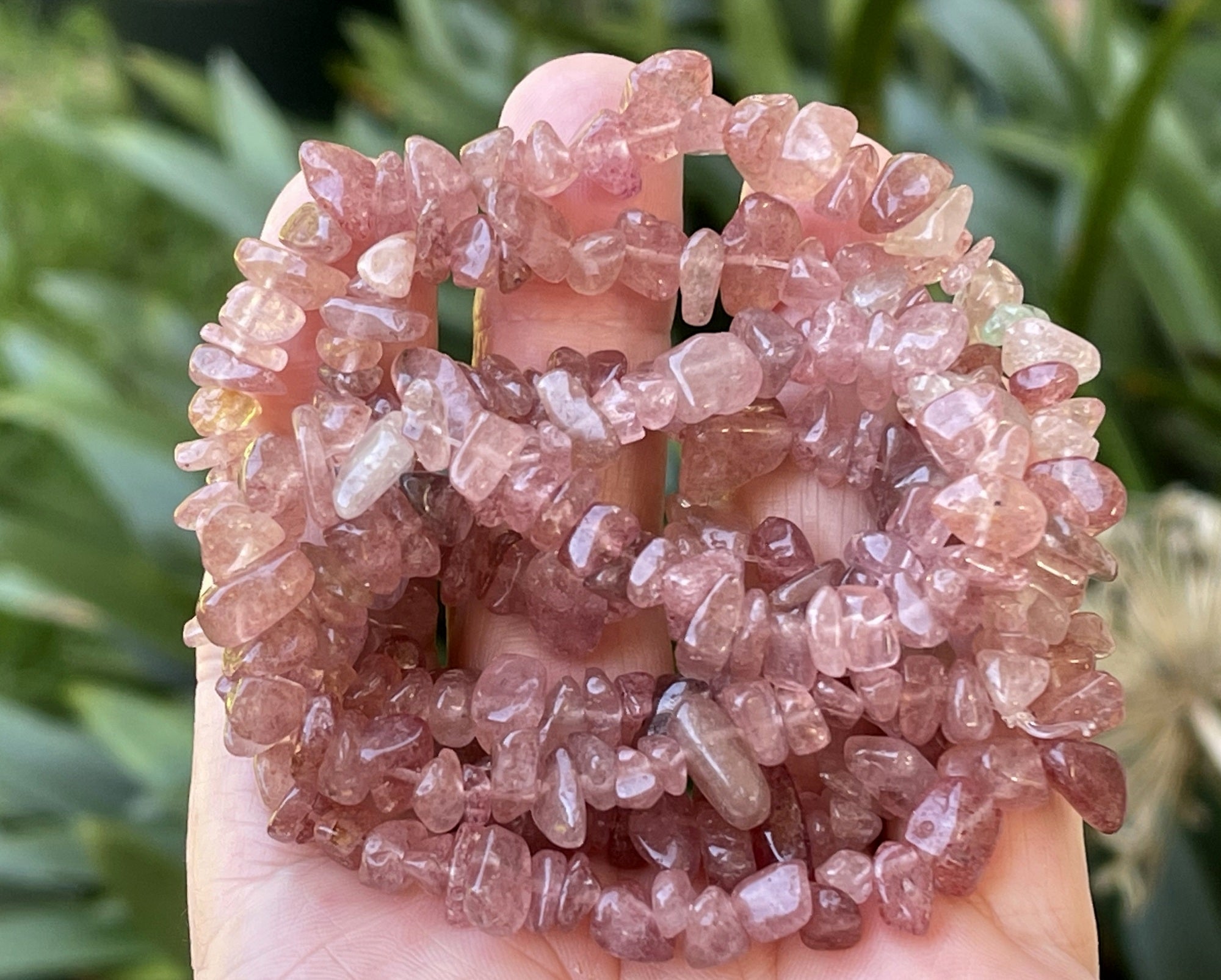 Strawberry Quartz 6-9mm chip beads natural gemstone chips 32" strand - Oz Beads 