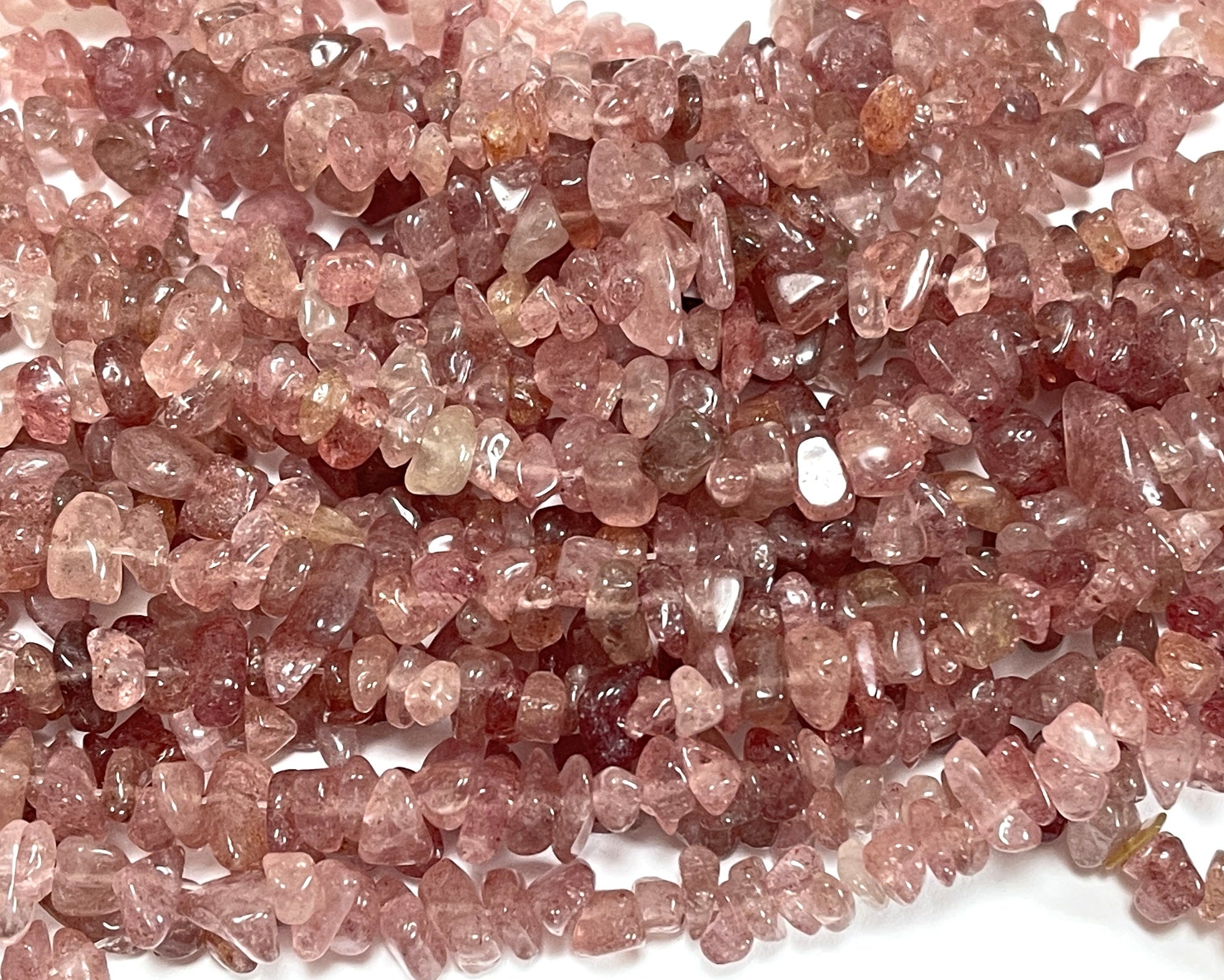 Strawberry Quartz 6-9mm chip beads natural gemstone chips 32" strand - Oz Beads 