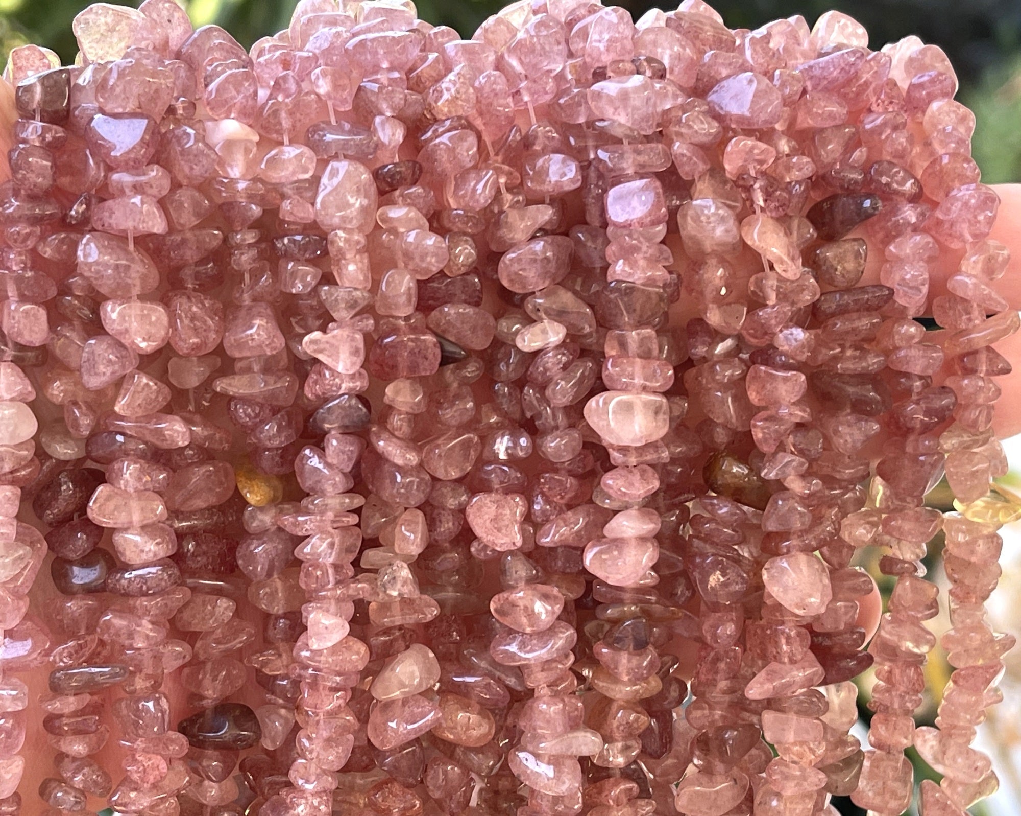 Strawberry Quartz 6-9mm chip beads natural gemstone chips 32" strand - Oz Beads 