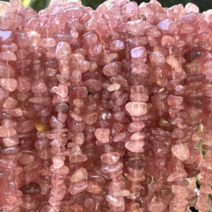 Strawberry Quartz 6-9mm chip beads natural gemstone chips 32" strand - Oz Beads 