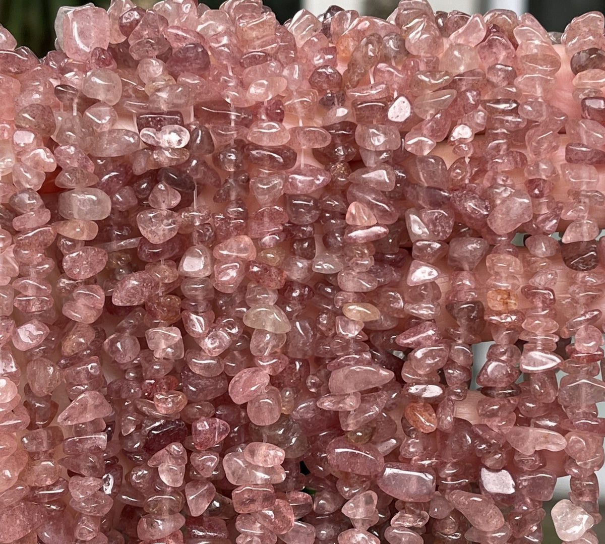 Strawberry Quartz 6-9mm chip beads natural gemstone chips 32" strand - Oz Beads 