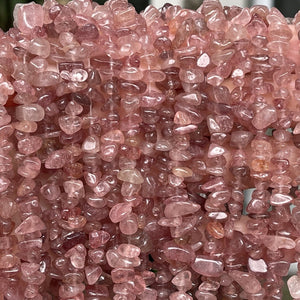 Strawberry Quartz 6-9mm chip beads natural gemstone chips 32" strand - Oz Beads 