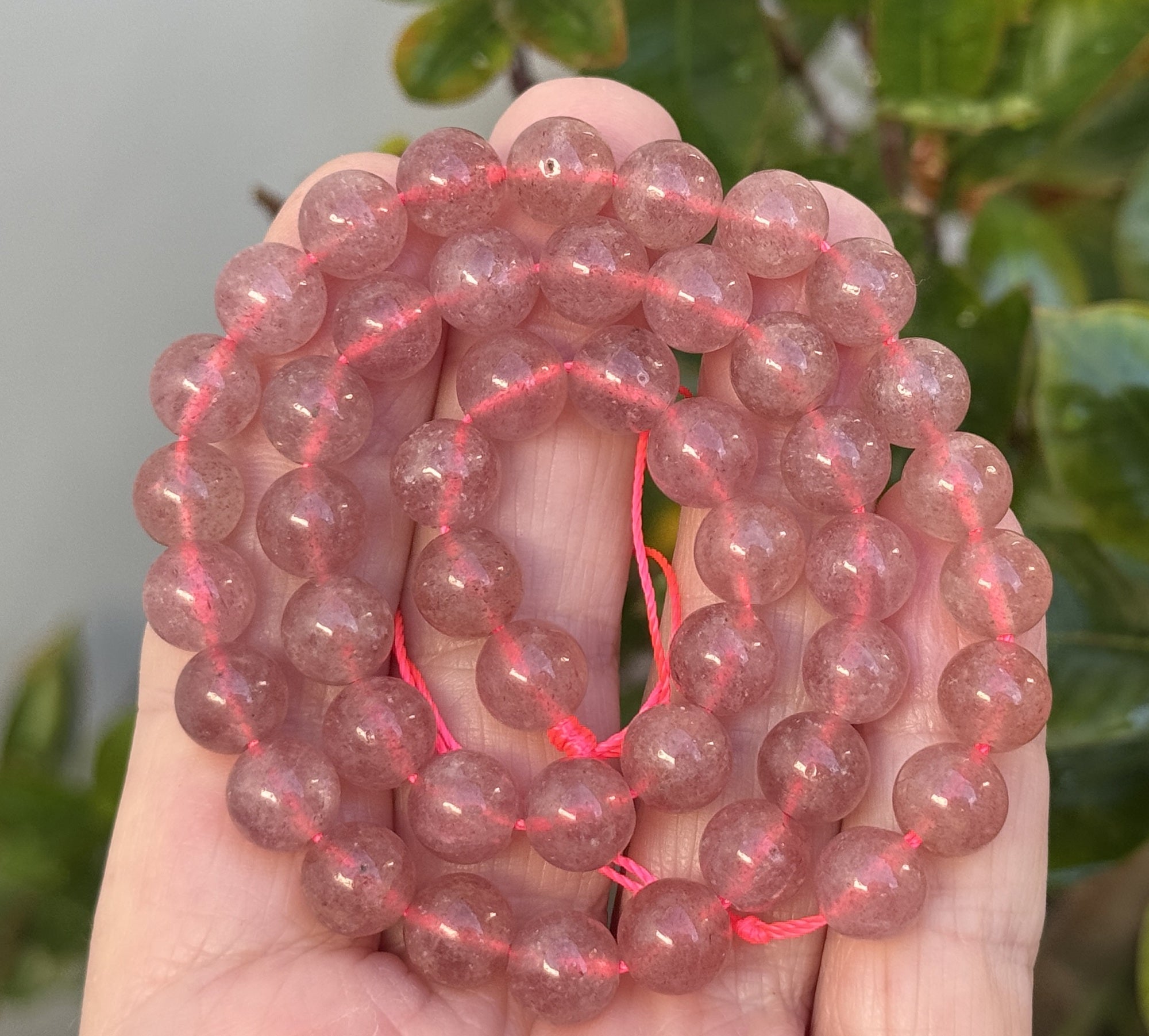Strawberry Quartz 8mm round natural gemstone beads 15" strand - Oz Beads 